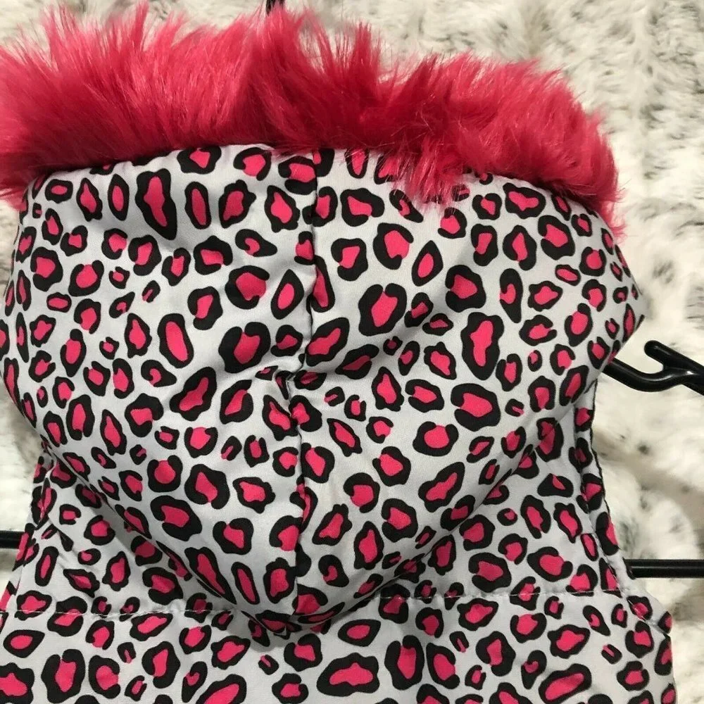 Juicy Couture Puff Vest Pink Leopard Faux Fur Trim Infant Girls Size 12 Months